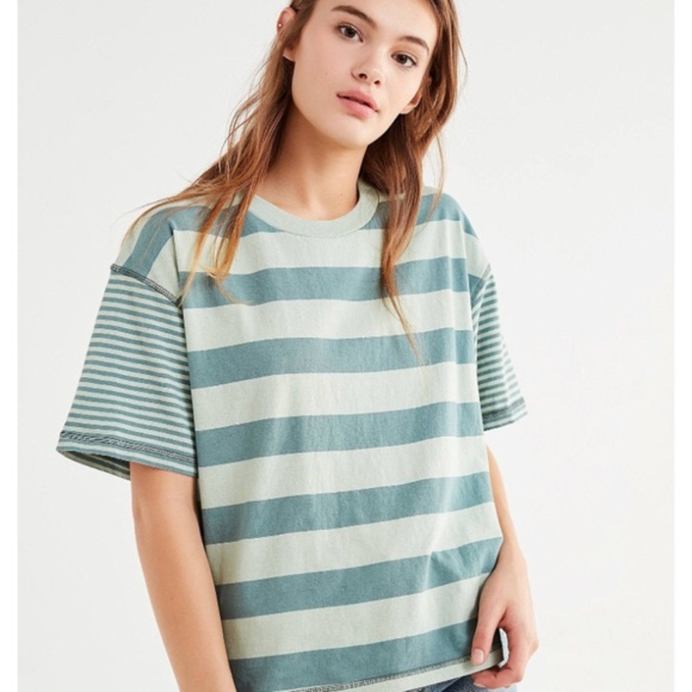 BDG Urban Outfitter Mint Green Striped Tee Top Size Small